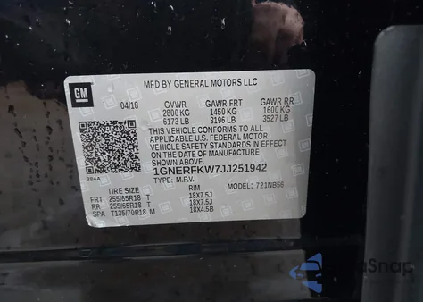 2018 Chevrolet Traverse Ls из США, поврежденный, VIN 1GNERFKW7JJ251942